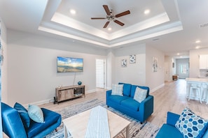 Living Room with Smart TV, Ceiling fan