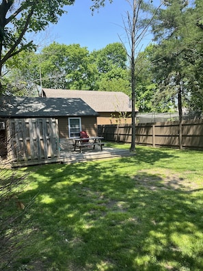 fenced in yard.