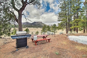 Outdoor Dining Area | Mountain Views | Boating + Hunting Nearby