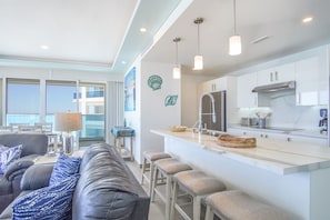 Kitchen counter and barstools