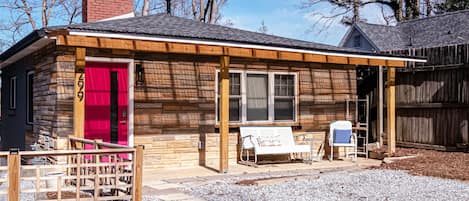 Front Entry with covered porch and parking for two cars