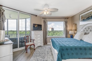 Master bedroom with flat screen tv and gorgeous views!