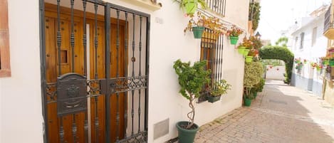 Facade of the house located in the beautiful old town of Estepona