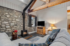 cosy seating area with log burner