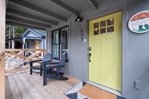 Stay out of the rain on the covered front porch