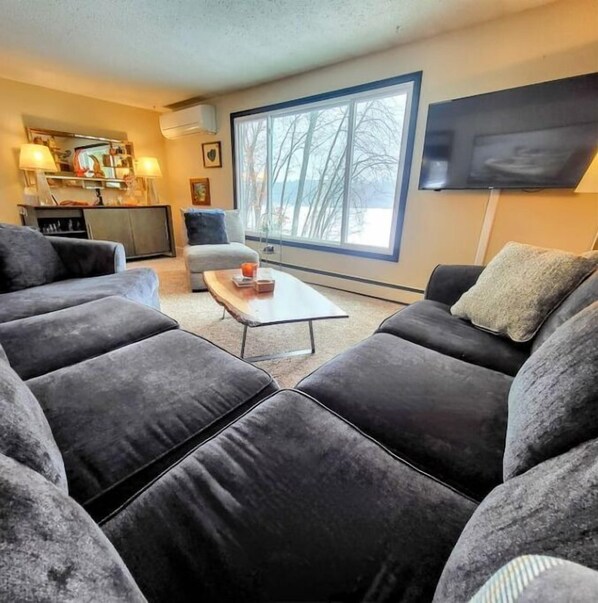 Upstairs family room with a view of the lake