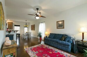 Cozy up on the comfy sofa and watch a movie or stretch out on some yoga mats.