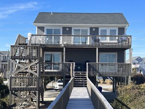 Two levels of decking, both have ocean views.