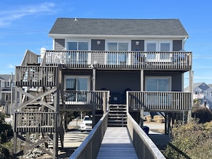 Two levels of decking, both have ocean views.