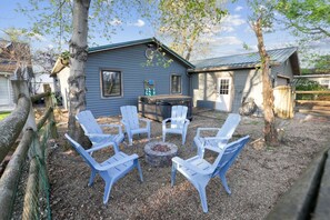 Backyard firepit and Hot tub