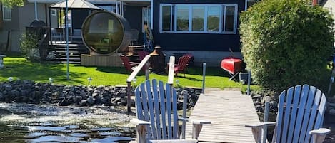 Beautiful 4-seaon home with Rideau River frontage. Plenty of space to dock a boat. Easy entry into water for guest use of our kayaks, SUP and canoe.