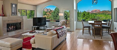 This multi-level home blends the outside natural beauty of Sedona with its well-appointed contemporary interiors