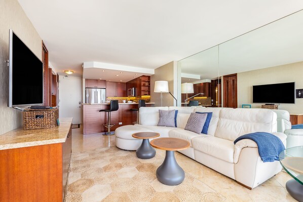 Living Room with Kitchen in the Background