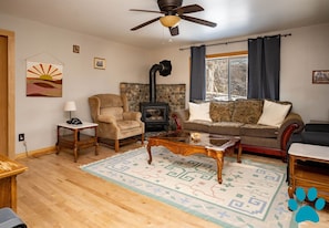 Cozy living room with wood stove