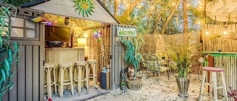 The center of our Tiki Village - where you can turn up the music, pour up the drinks and chill out in your own private resort. 