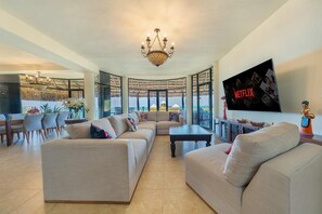 Main Level Living Room with Ocean View and Smart TV