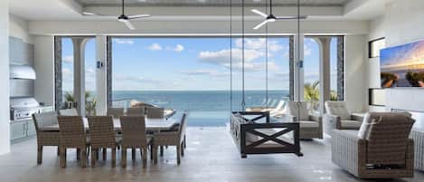 Enjoy the expansive ocean views in this open dining/longe area
