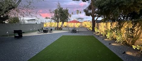 Sunset view of the backyard.