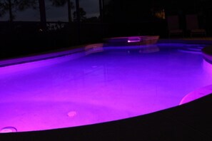 Nighttime South Facing Pool & Spa
