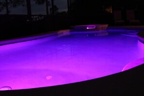 Nighttime South Facing Pool & Spa