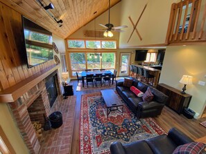 Main Level Living Area with wood burning fireplace