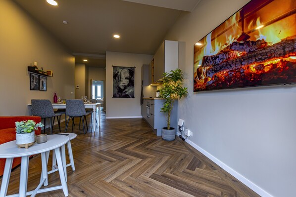 You have a view of the balcony that comes from the living room and the kitchen