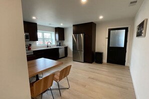 Kitchen with stainless steel appliances