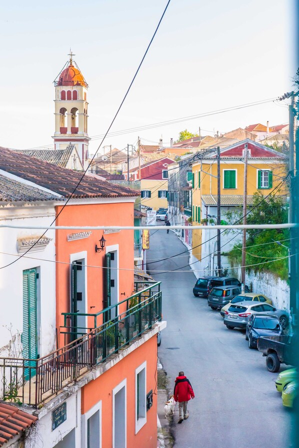 The photo captures a charming scene of village life from our window.