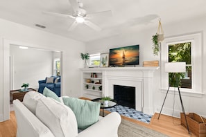 Sunlit Living Room with Smart TV