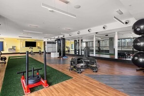Get your sweat on at the 24-hour fitness center!