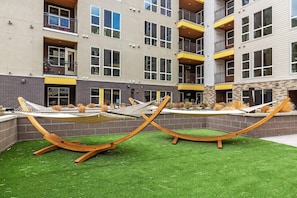 Hangout on the patio in the outdoor hammocks!