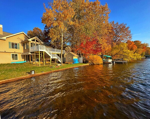 View of the lake house from the dock. 