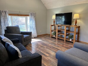 Renovated living area with ROKU TV