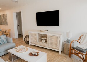 Smart TV with ability to pivot for a kitchen view. Puzzles and games available