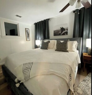 Bedroom One  with King Bed and Full Private Bathroom and Office 