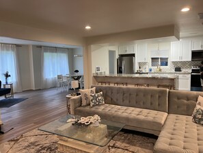 Living room with kitchen view
