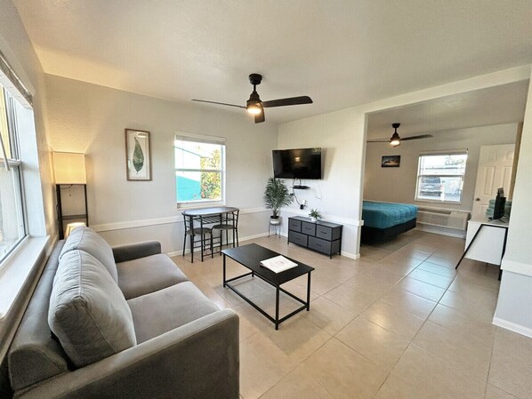 Living room with pullout couch and Smart HDTV