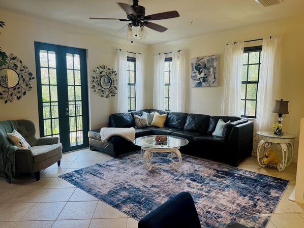 Expansive living room/dining room combo.