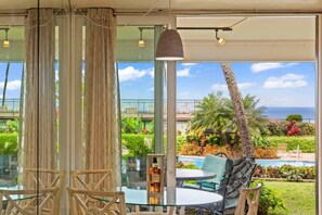 Dining table view with that Maui blue...