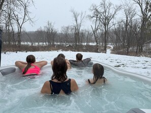 Sit back and relax in the 8 person hot tub overlooking the Wisconsin River!