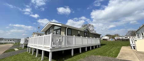 Our 2 bedroom lodge at Nodes Point, St Helens with private parking space.