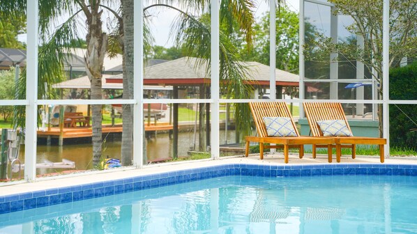 Our gorgeous renovated pool overlooking the water!