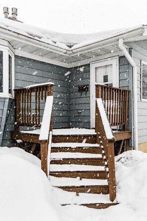 Enter Bungalow A up these stairs