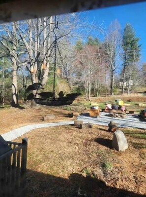 View of our backyard and bird feeder
