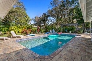 Salt Water Pool, Sun Loungers, Cornhole