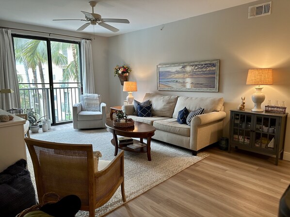 Living room over looks pool