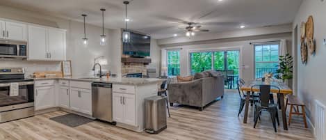 Open concept kitchen and living space for easy entertaining