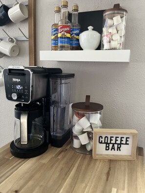 Stocked coffee bar for your stay!