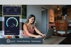 Work or study remotely with 100+Mb flicker free Internet in the apartment.