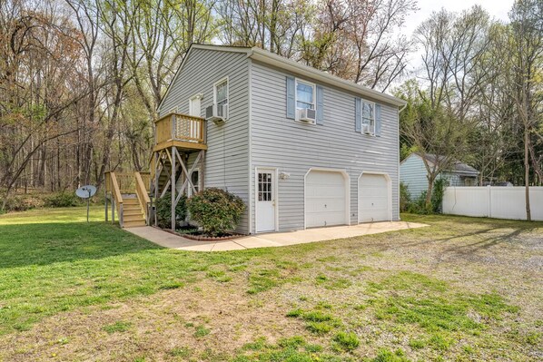Spacious two-story garage with a charming loft.